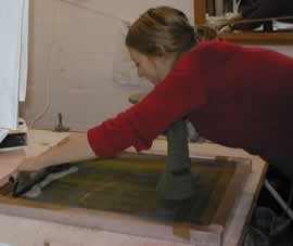 Teresa at work screenprinting