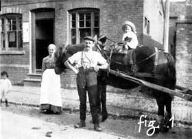 Figure 1 : Front view of building with owners standing by  horse and cart.